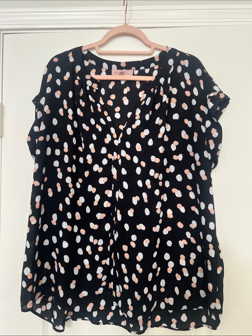 Philosophy Black Blouse with Pink & White Dot Print